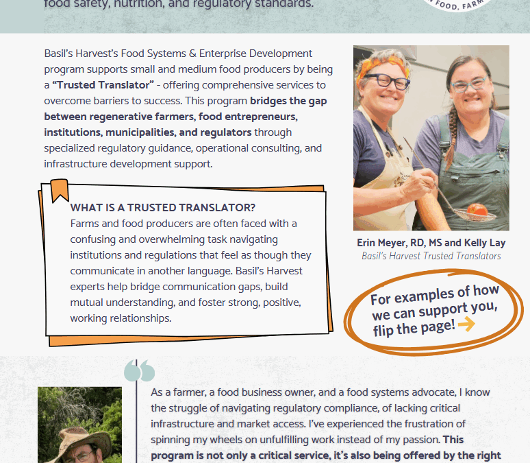 Food Systems & Enterprise Development: Support Around Food Safety, Nutrition, and Regulatory Standards